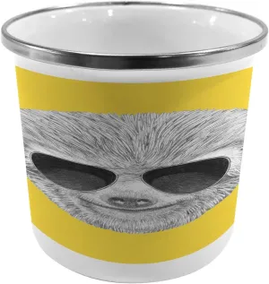 Ambesonne Sloth Steel Camping Mug, Hipster Jungle Animal with Sunglasses Smiling Funny Expression Cool Character Print, Printed Thermal Cup for Camping and Outdoor Activities, Yellow Grey