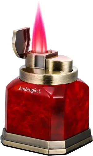 Ambrogio.L Quad Torch Lighter Tabletop Refillable Butane Gas Red Flame Cigar Cigarette Lighter for Birthday Christmas Men