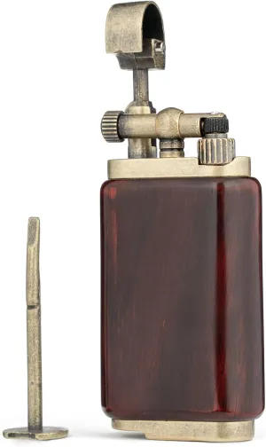 Angled Soft Flame Antique Style Lift Arm Butane Refillable Lighter with Tamper & Pick (Rosewood)