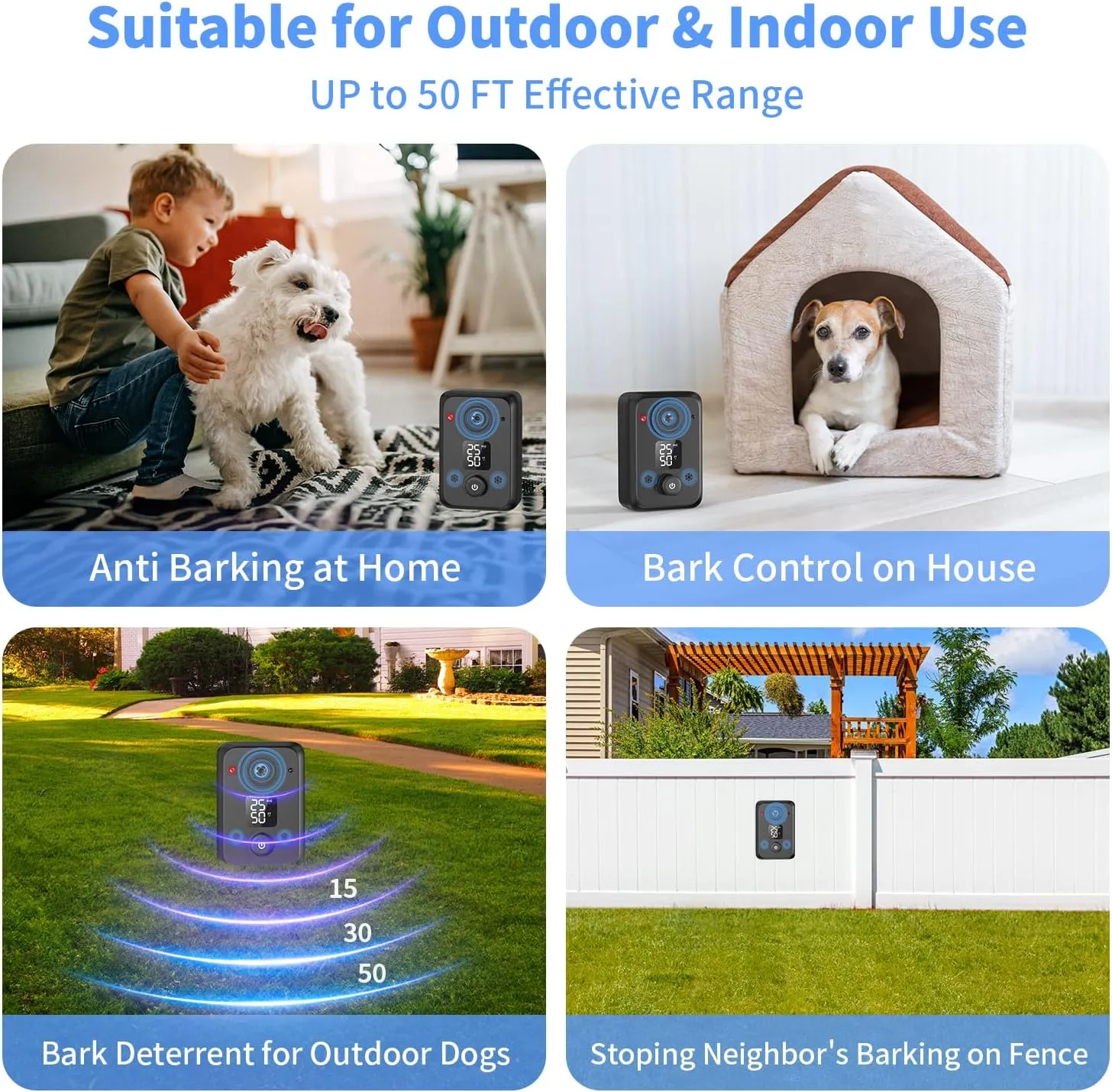 Anti Barking Device for Dogs,50FT Effective Range Dog Bark Deterrent Devices,3 Modes Rechargeable Dog Barking Control Devices,Fit All Breeds&Size Dogs Black,Medium