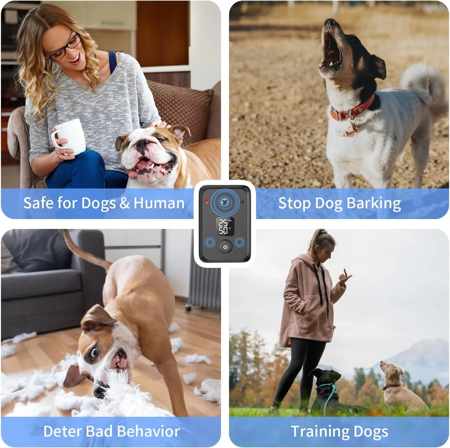 Anti Barking Device for Dogs,50FT Effective Range Dog Bark Deterrent Devices,3 Modes Rechargeable Dog Barking Control Devices,Fit All Breeds&Size Dogs Black,Medium