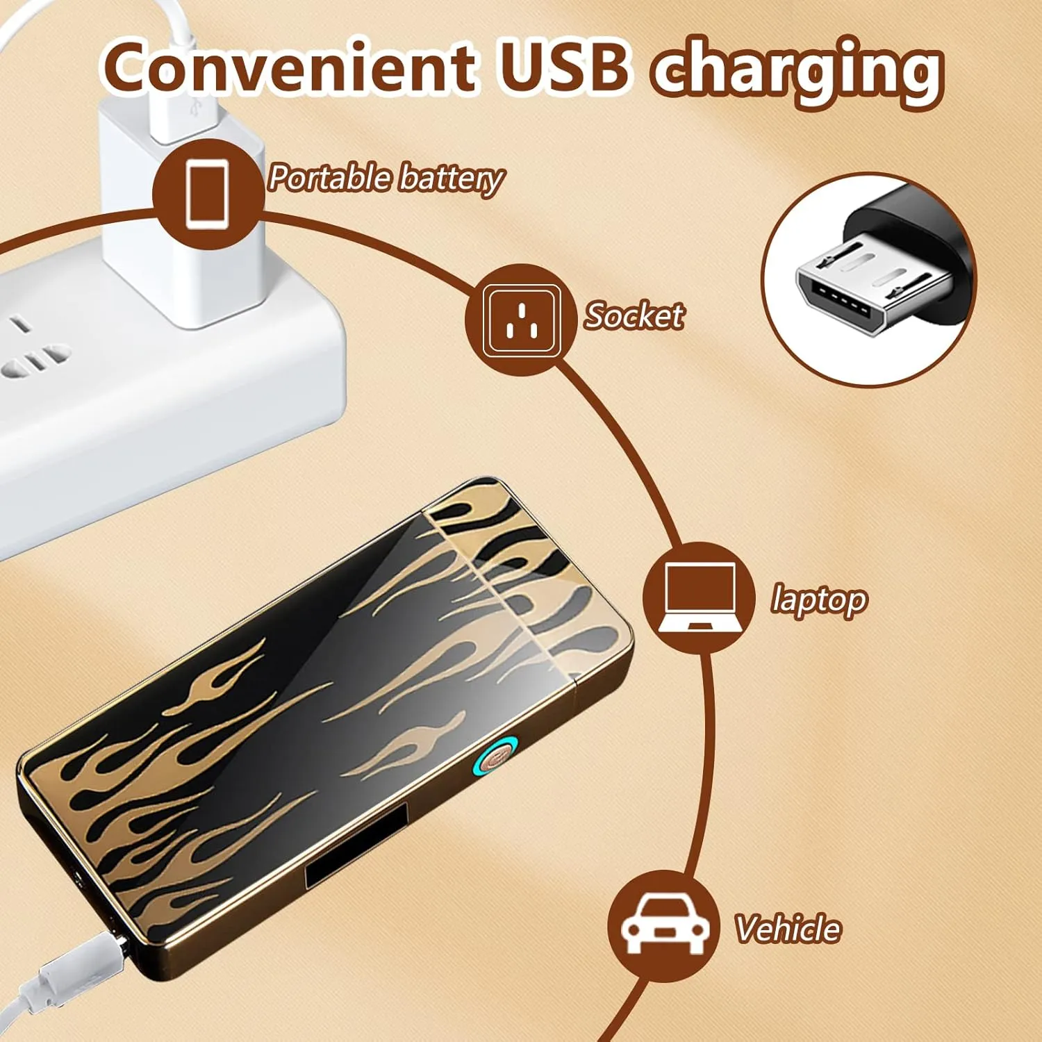Arc Plasma Lighter Electric Lighters USB Rechargeable Windproof Flame Lighter with LED Battery Indicator(Flame)