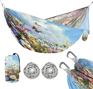 ATTX Colorful Beautiful Wildflowers Camping Hammock - Lightweight & Portable Hammocks, Heavy Duty 330lbs Capacity for Indoor, Hiking, Backpacking, Travel, Backyard, Beach#66