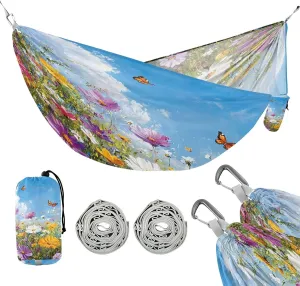 ATTX Colorful Beautiful Wildflowers Camping Hammock - Lightweight & Portable Hammocks, Heavy Duty 330lbs Capacity for Indoor, Hiking, Backpacking, Travel, Backyard, Beach#70