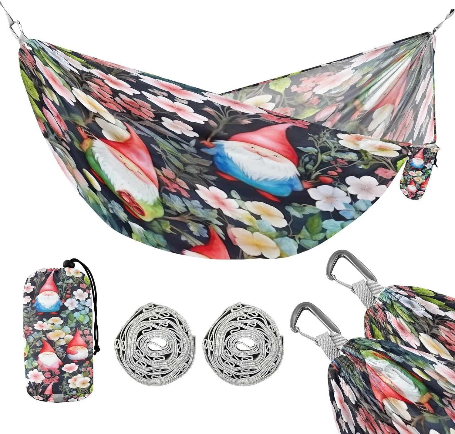 ATTX Gnomes Flower Camping Hammock - Lightweight & Portable Hammocks, Heavy Duty 330lbs Capacity for Indoor, Hiking, Backpacking, Travel, Backyard, Beach#365