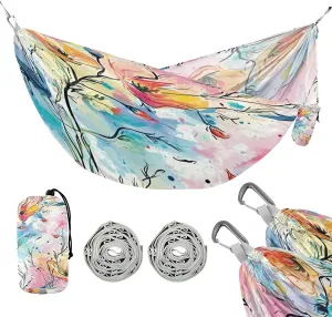 ATTX Watercolor Flower Pattern Camping Hammock - Lightweight & Portable Hammocks, Heavy Duty 330lbs Capacity for Indoor, Hiking, Backpacking, Travel, Backyard, Beach#406