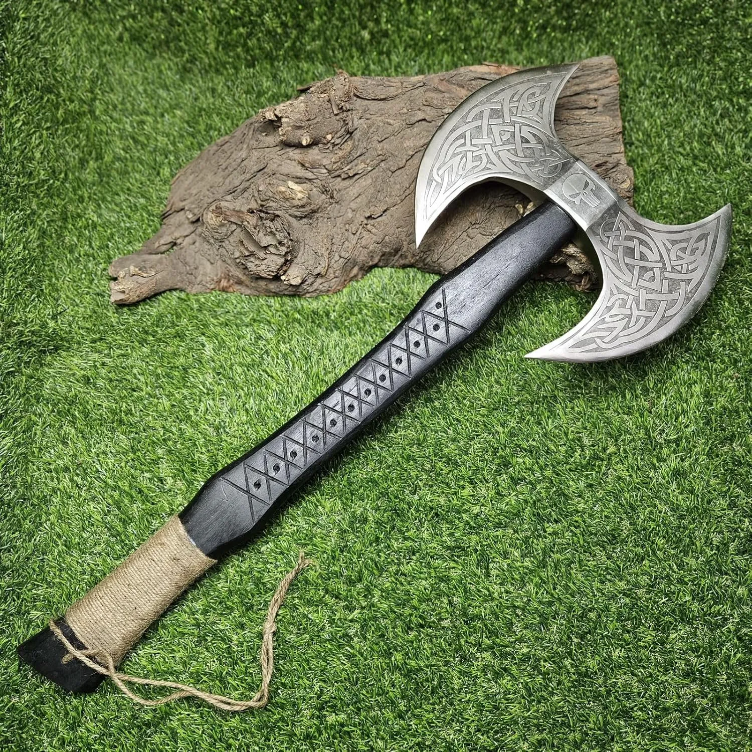 AX-7001 Custom Gift Forged Carbon Steel Viking Axe with Rose Wood Shaft, Double Edge Axe