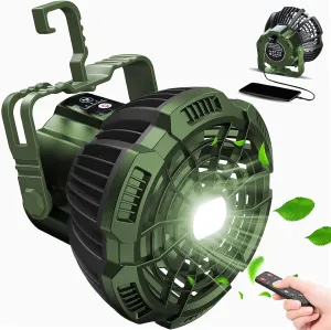 ayamaya Rechargeable Camping Tent Fan with LED Light, Remote Control, 7800mAh Portable Camping Lantern Fan USB Desk Ceilling Fan for Car, Office, Hurricane Emergency Survival