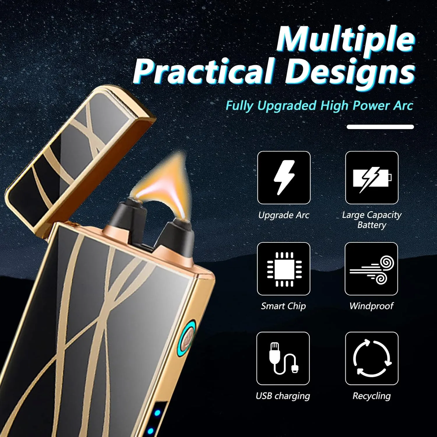 BABOBIU Electric Lighter Plasma Lighter Portable USB Rechargeable Lighter Flameless Windproof Cool Lighter with Type-C Fast Charging Gift for Father's Day, Christmas, Birthday (Lines)