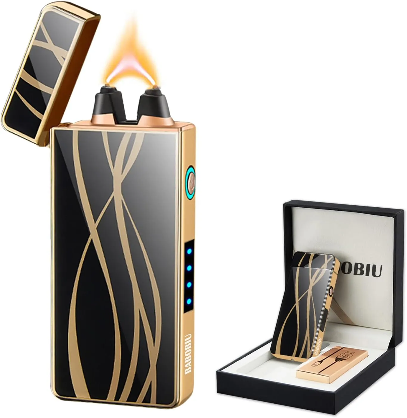 BABOBIU Electric Lighter Plasma Lighter Portable USB Rechargeable Lighter Flameless Windproof Cool Lighter with Type-C Fast Charging Gift for Father's Day, Christmas, Birthday (Lines)