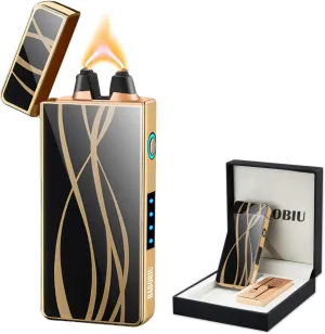 BABOBIU Electric Lighter Plasma Lighter Portable USB Rechargeable Lighter Flameless Windproof Cool Lighter with Type-C Fast Charging Gift for Father's Day, Christmas, Birthday (Lines)