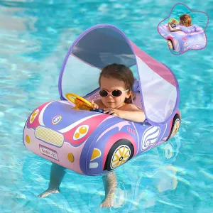 Baby Pool Float with 3D Car Design, PVC Baby Swim Float, Toddler Pool Float, Swimming Floats Seat Boat Pool Toys with Steering Wheel for 12-18, 12-24 Months, Age 2-3, 1-4 Years Girl Boy