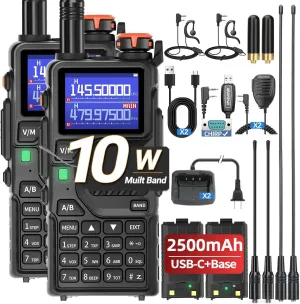 BAOFENG K5Plus Ham Radio 10W Long Range Handheld Rechargeable Walkie Talkies for Adults 5RM NOAA Weather Two Way Radio Copy Frequency with Programming Cable Speaker Mic,Type-C Charging,2 Pack