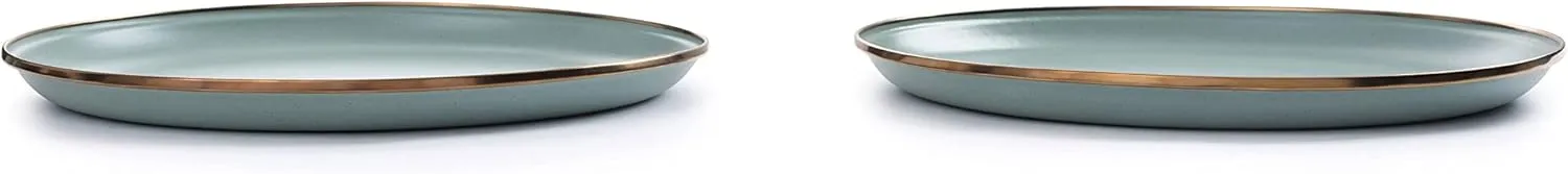 Barebones Enamel Deep Plate - Set of 2 Dinner Plates - Hand-Finished Baked Stainless Steel Trim Plate Set - Camping Kitchen and Dish Set (Mint)