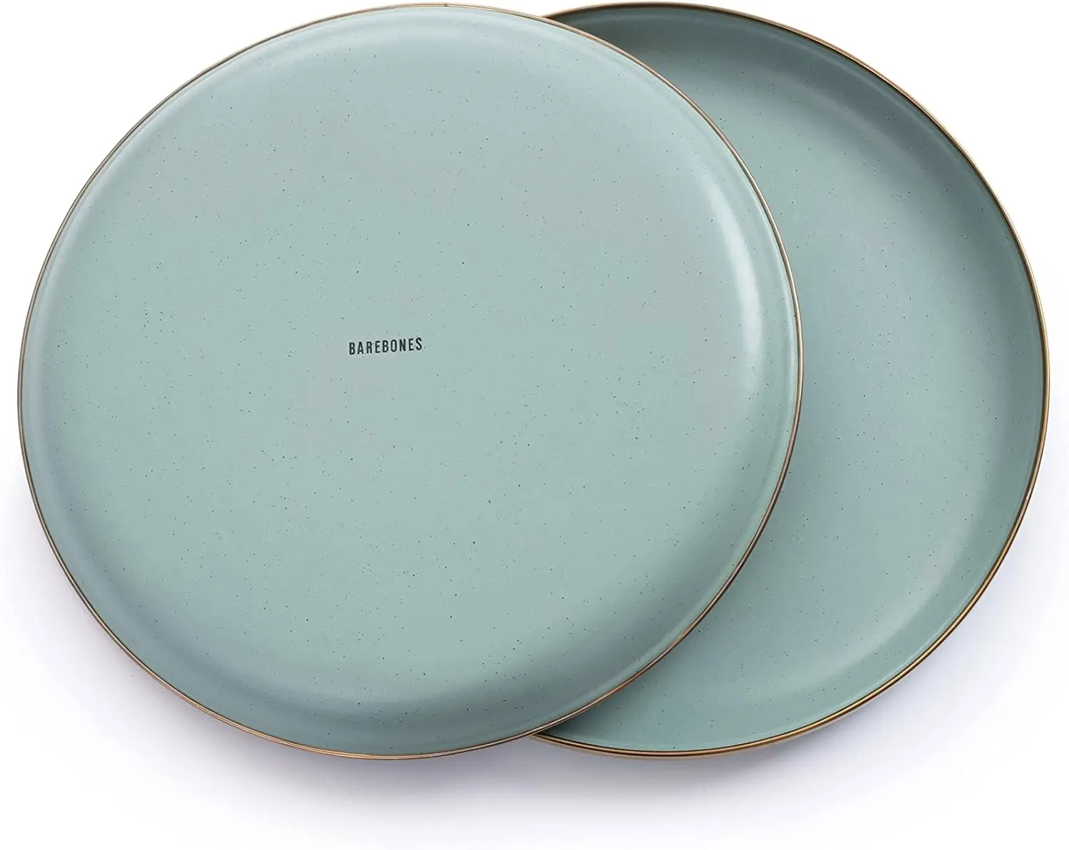 Barebones Enamel Deep Plate - Set of 2 Dinner Plates - Hand-Finished Baked Stainless Steel Trim Plate Set - Camping Kitchen and Dish Set (Mint)