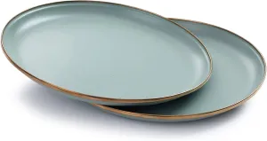 Barebones Enamel Deep Plate - Set of 2 Dinner Plates - Hand-Finished Baked Stainless Steel Trim Plate Set - Camping Kitchen and Dish Set (Mint)