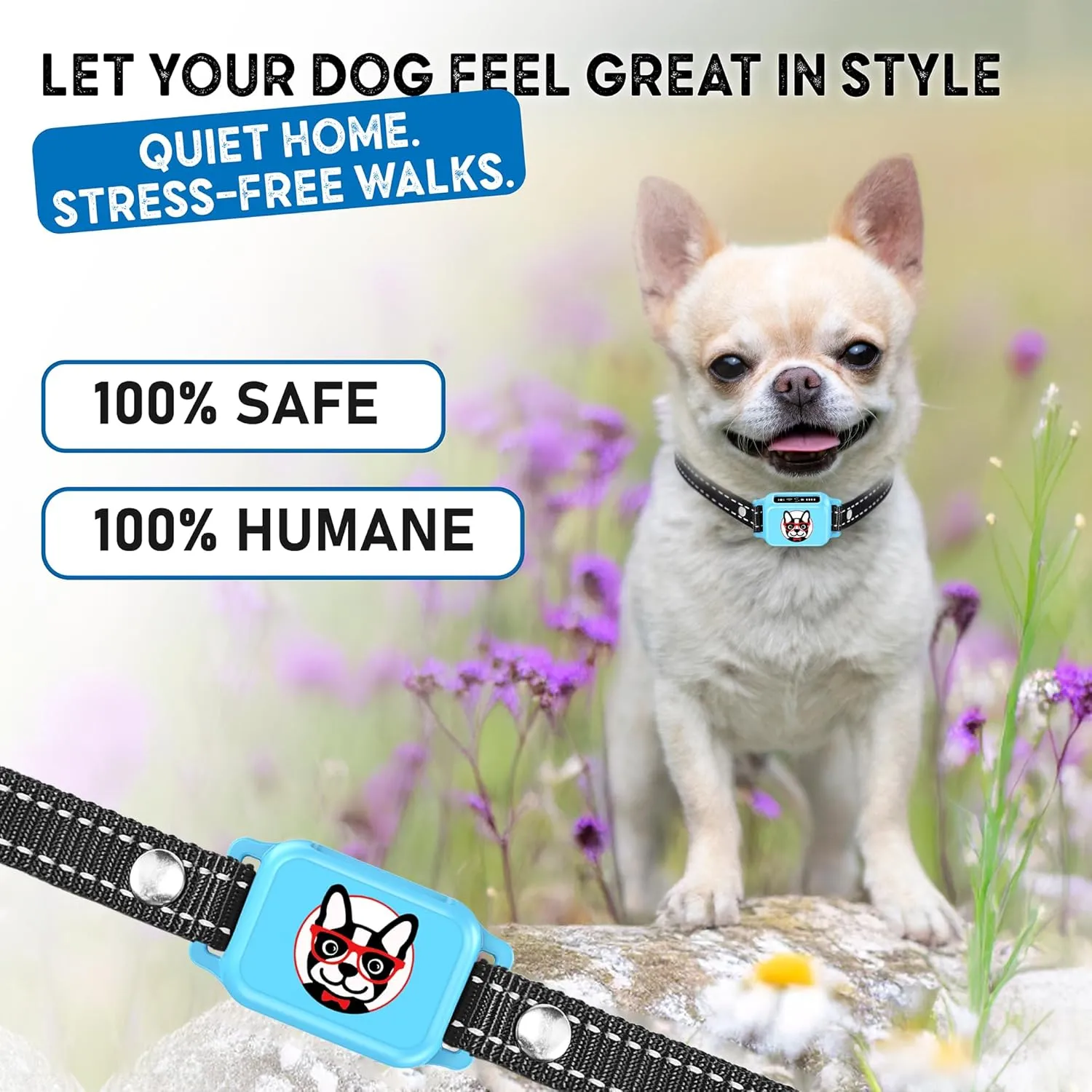 Bark Collar for Small Dogs 5-15 lbs with Magnetic Charging – No Shock, 3 Beep & Vibration Modes, 5 Sensitivity Levels – Humane Stop Anti-Barking Device – Dog Training Bark Collar (Blue)