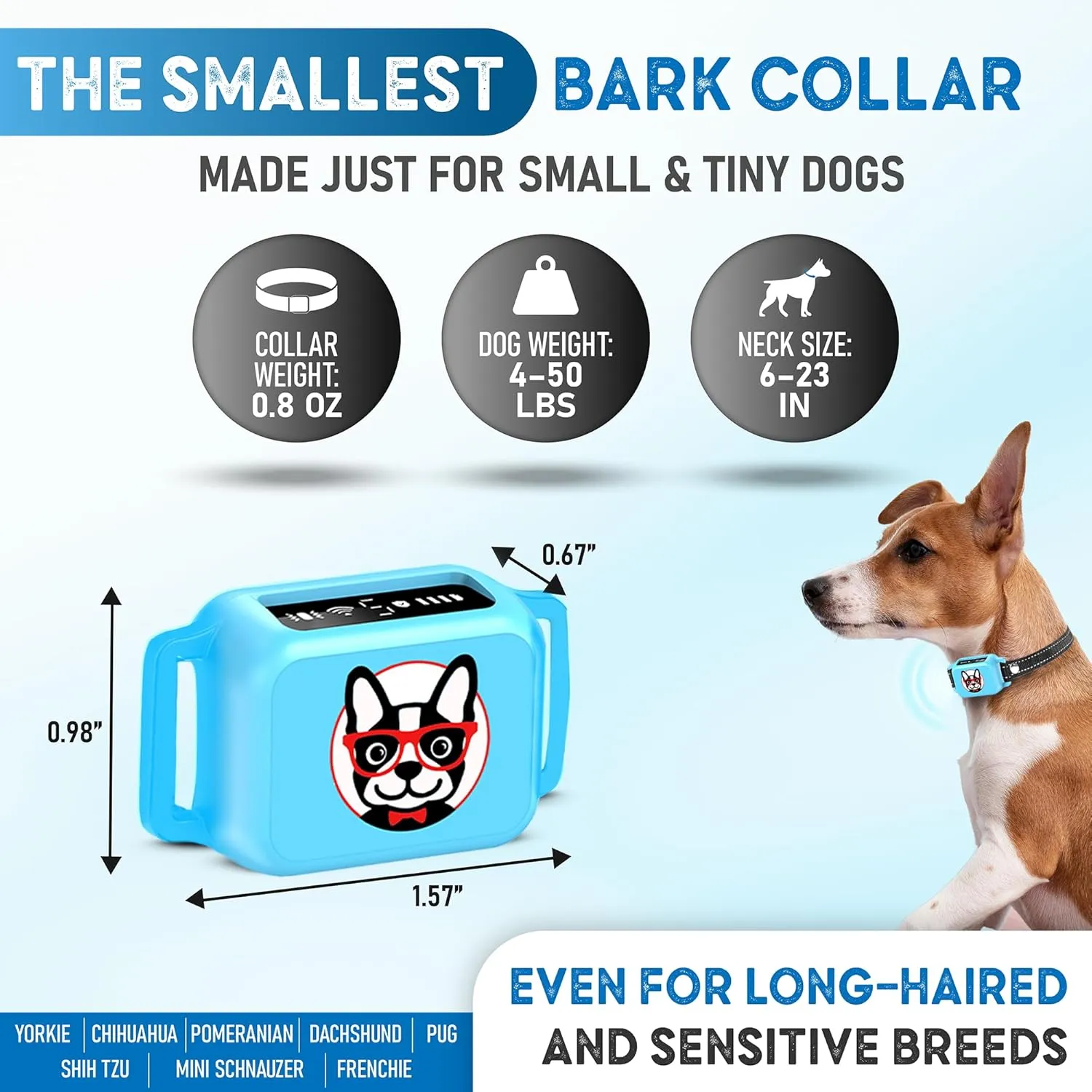 Bark Collar for Small Dogs 5-15 lbs with Magnetic Charging – No Shock, 3 Beep & Vibration Modes, 5 Sensitivity Levels – Humane Stop Anti-Barking Device – Dog Training Bark Collar (Blue)