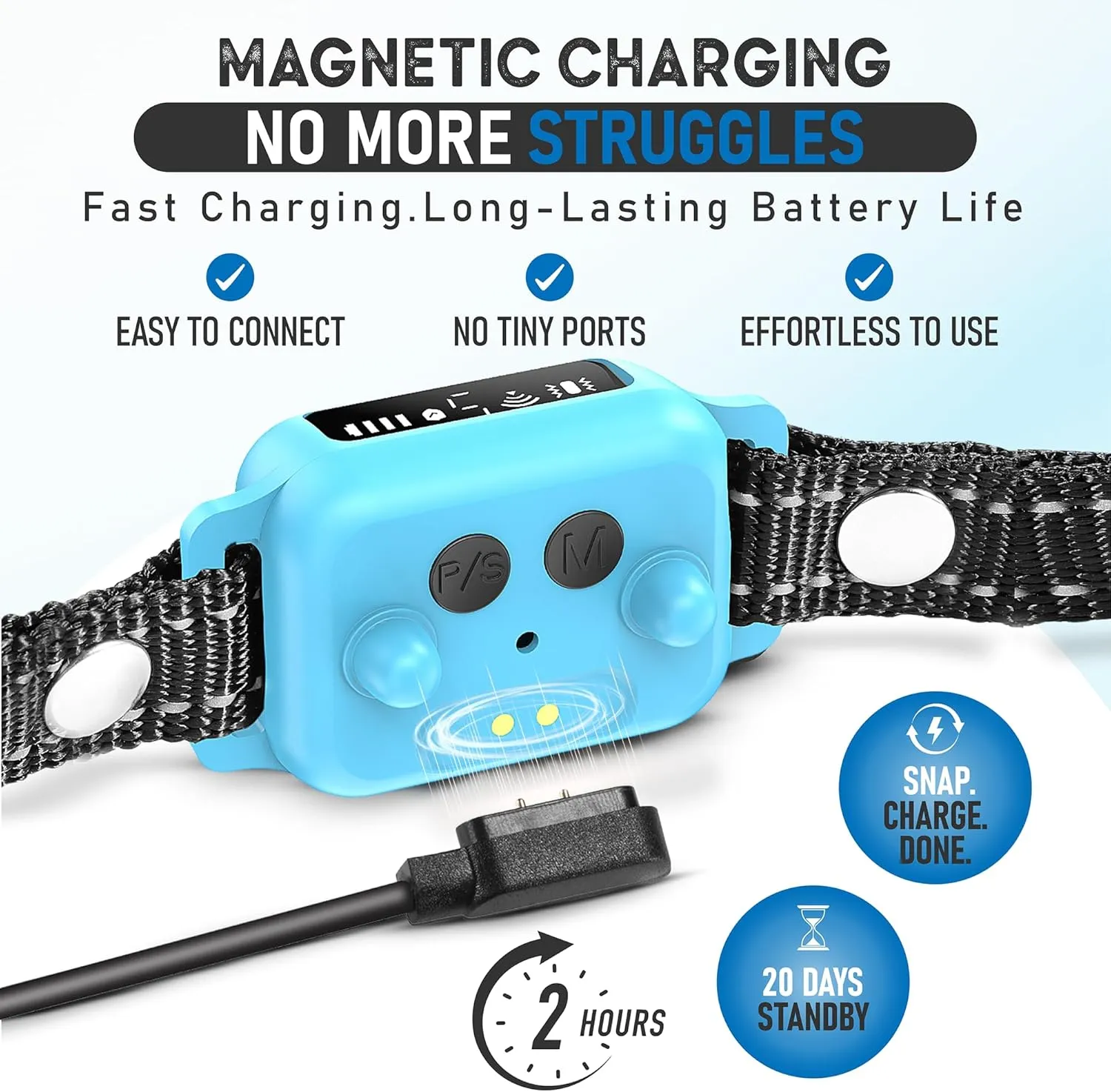 Bark Collar for Small Dogs 5-15 lbs with Magnetic Charging – No Shock, 3 Beep & Vibration Modes, 5 Sensitivity Levels – Humane Stop Anti-Barking Device – Dog Training Bark Collar (Blue)