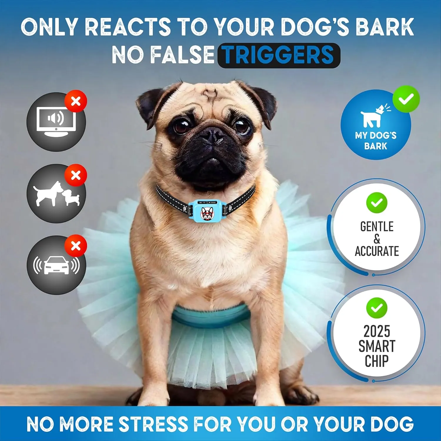 Bark Collar for Small Dogs 5-15 lbs with Magnetic Charging – No Shock, 3 Beep & Vibration Modes, 5 Sensitivity Levels – Humane Stop Anti-Barking Device – Dog Training Bark Collar (Blue)
