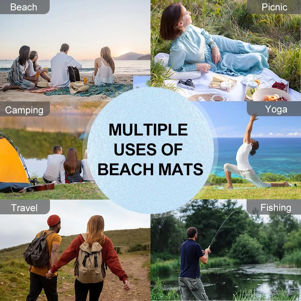 Beach Blanket Waterproof Sandproof Oversized 8 Ft X 7 Ft Sand Free Extra Large Beach Mat with 4 Corner Pockets and Stakes Lightweight Portable for Beach Picnic Travel Camping Outdoor