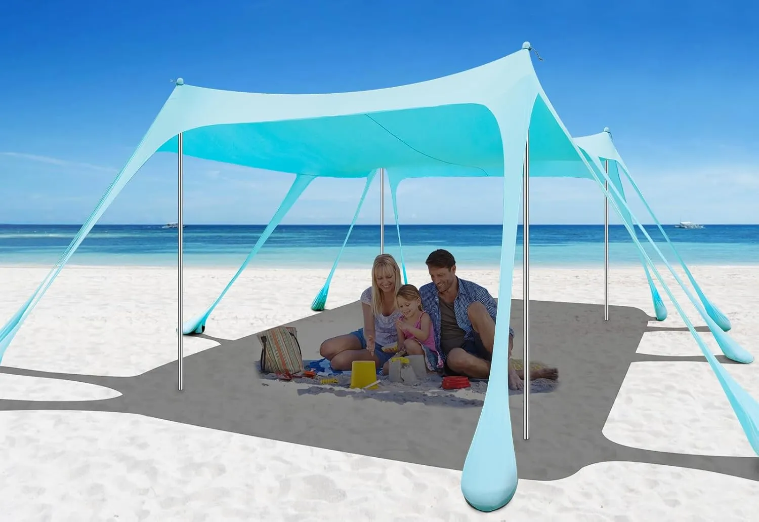 Beach Tent Sun Shelter 13x10FT, UPF50  Outdoor Beach Shade Canopy with 10 Sandbags, Sand Shovel, Ground Pegs & Stability Poles, Beach Canopy Tent for Camping, Fishing, Picnics, Trips