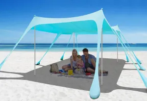 Beach Tent Sun Shelter 13x10FT, UPF50  Outdoor Beach Shade Canopy with 10 Sandbags, Sand Shovel, Ground Pegs & Stability Poles, Beach Canopy Tent for Camping, Fishing, Picnics, Trips