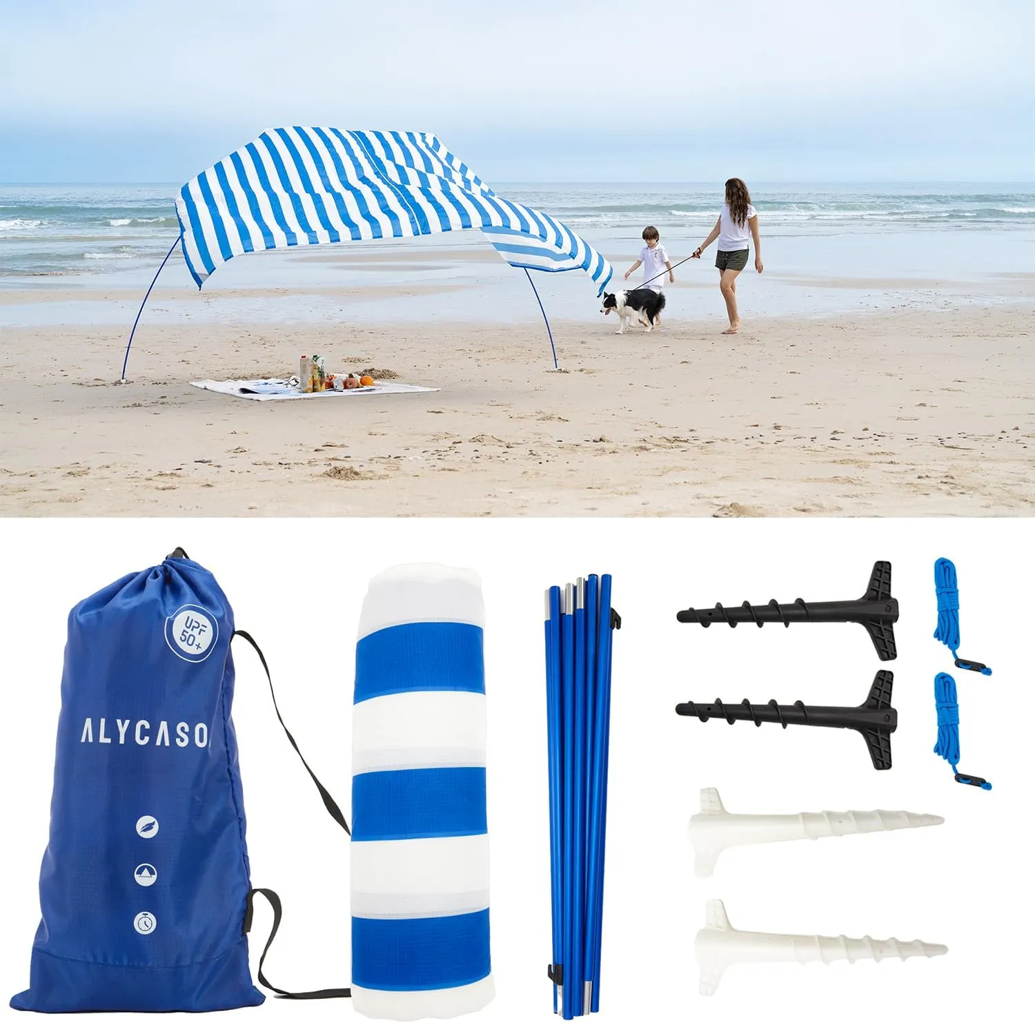 Beach Wind Shade Canopy, Shade Sun Shelter Tent for Beach, Backyard, Grassland, Park, Light Weight, Easy Set Up, 78 Sq. Ft. of Shade for 1-3 People, Lite Blue Tint