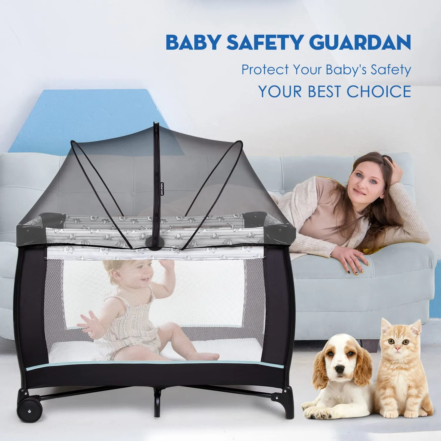 Beberoad Love Pack N Play Tent Cover Mosquito Net with 2-Way Zipper for Travel Crib/Playpen (Black)