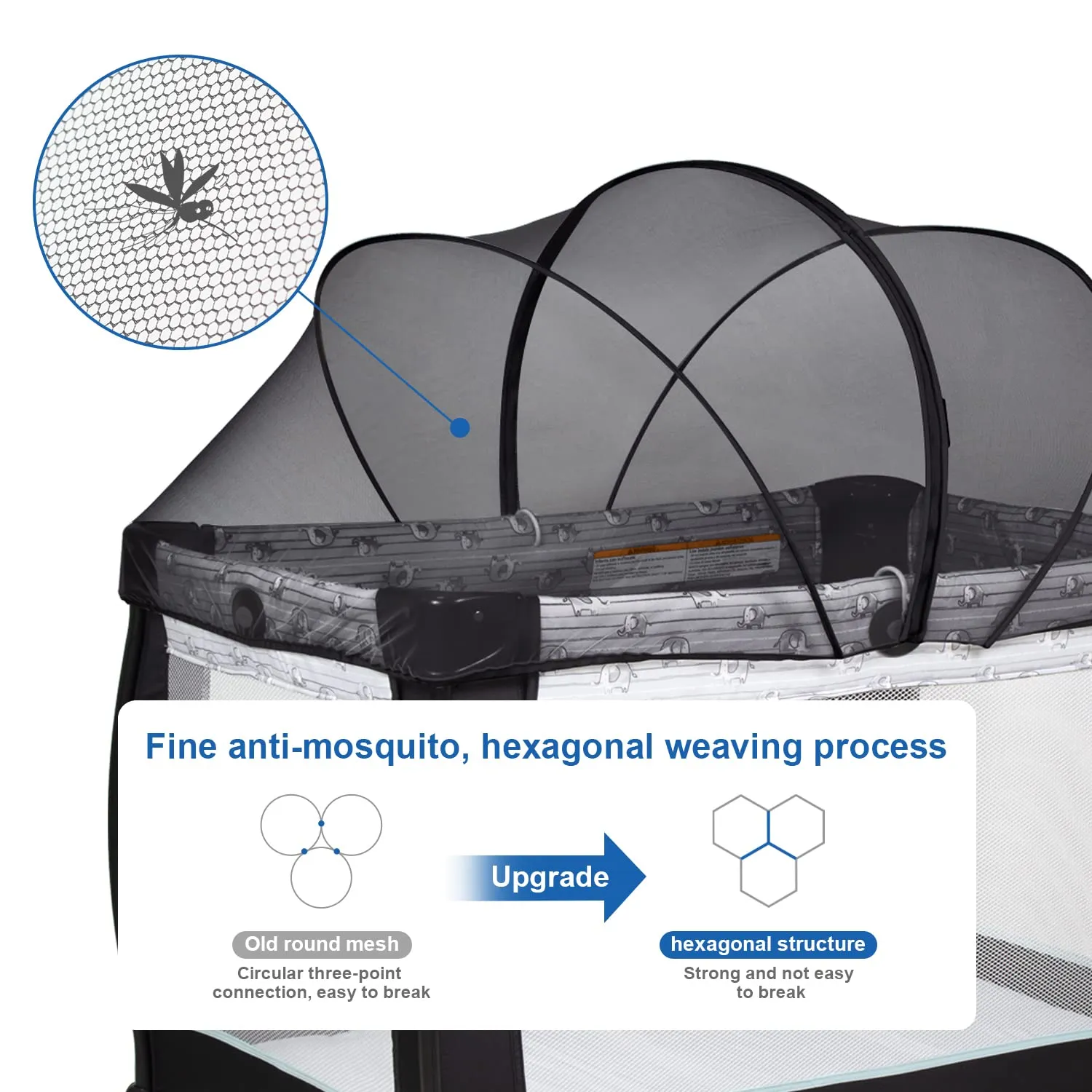 Beberoad Love Pack N Play Tent Cover Mosquito Net with 2-Way Zipper for Travel Crib/Playpen (Black)