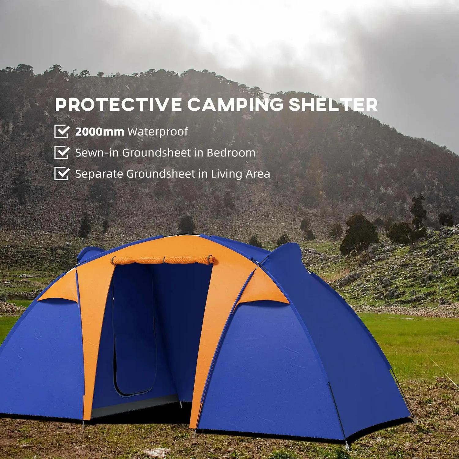 Bedroom, Waterproof, Innovative Area Camping Tunnel Portable Man Best-value Tent 2 Living Porch, 4-6 With Bag 2000mm And Outsunny Large