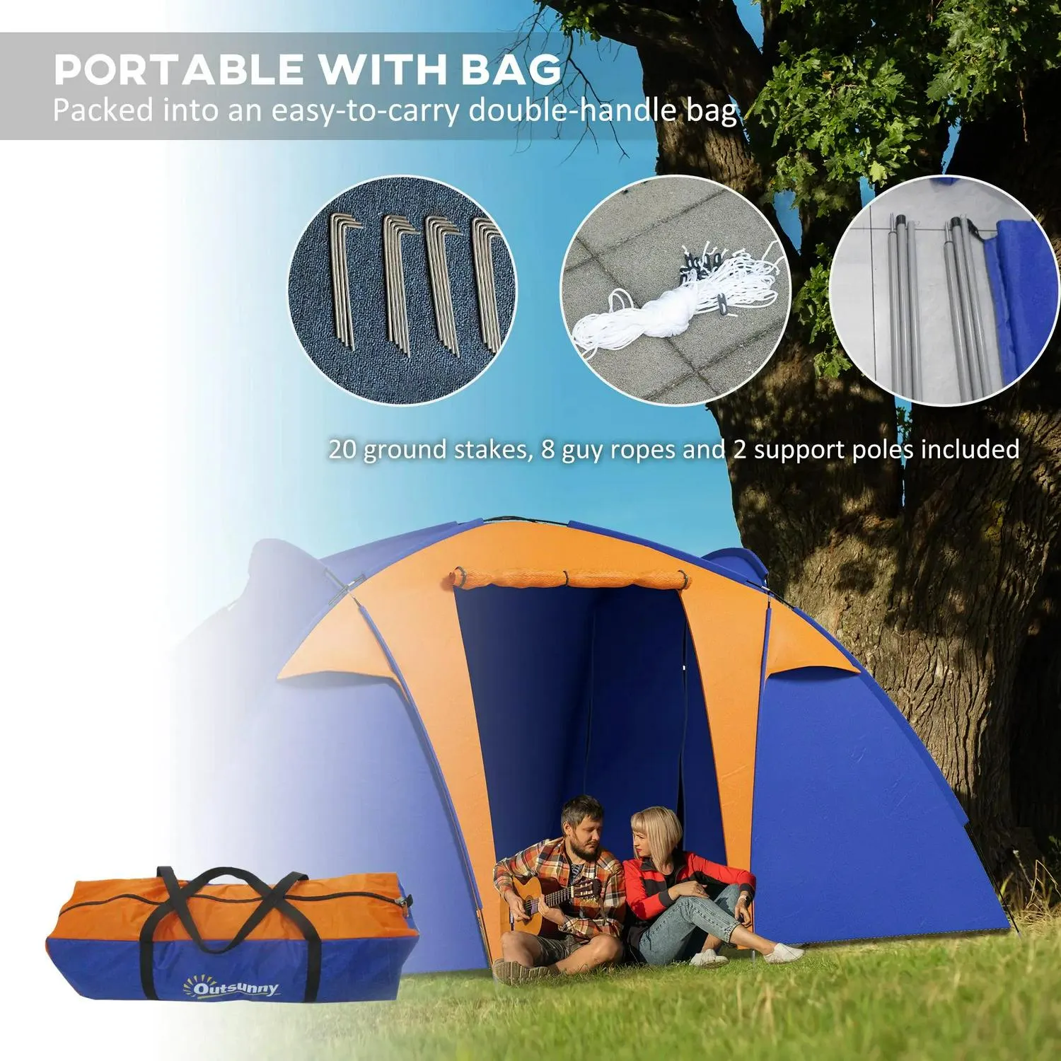 Bedroom, Waterproof, Innovative Area Camping Tunnel Portable Man Best-value Tent 2 Living Porch, 4-6 With Bag 2000mm And Outsunny Large