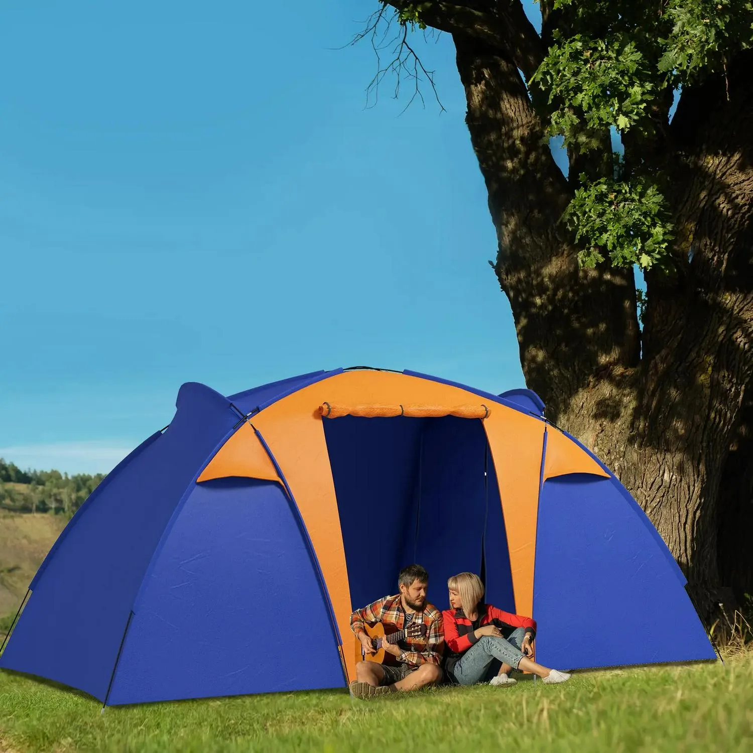 Bedroom, Waterproof, Innovative Area Camping Tunnel Portable Man Best-value Tent 2 Living Porch, 4-6 With Bag 2000mm And Outsunny Large