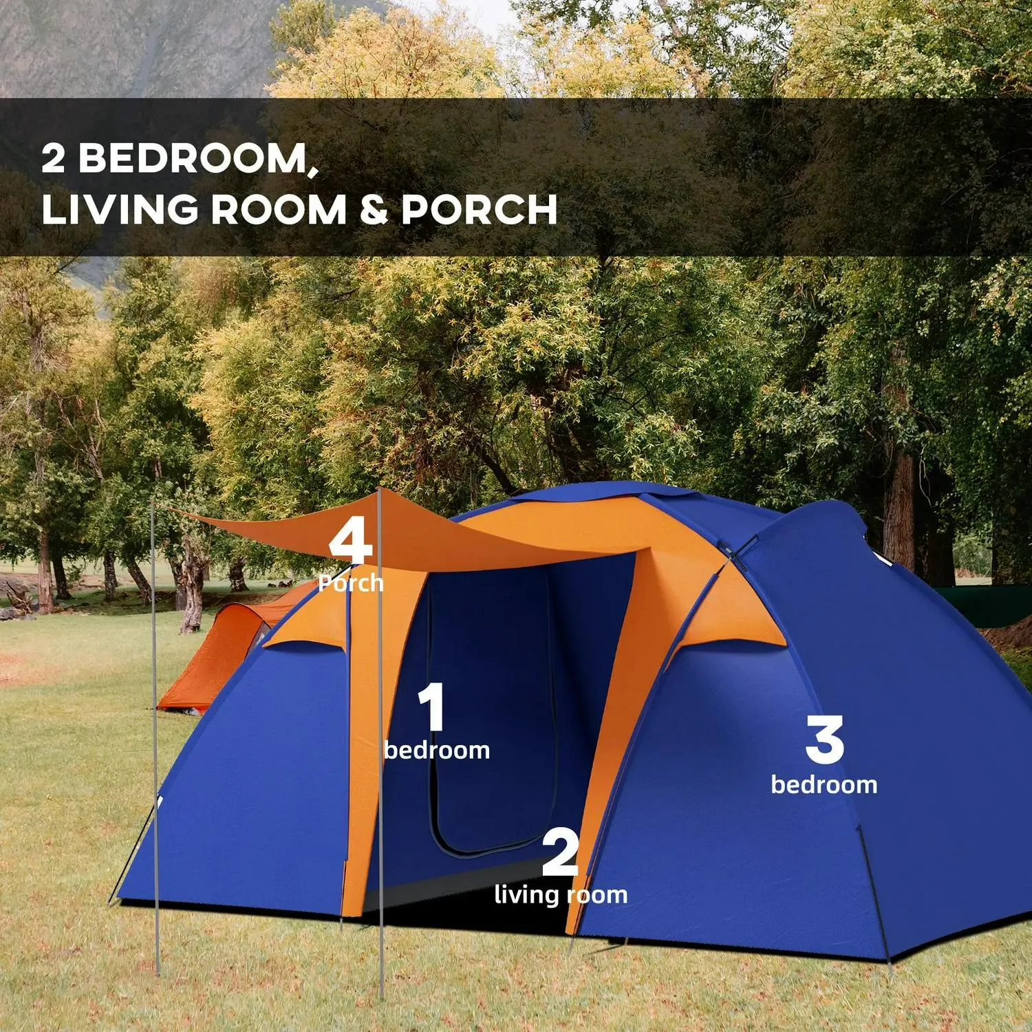 Bedroom, Waterproof, Innovative Area Camping Tunnel Portable Man Best-value Tent 2 Living Porch, 4-6 With Bag 2000mm And Outsunny Large