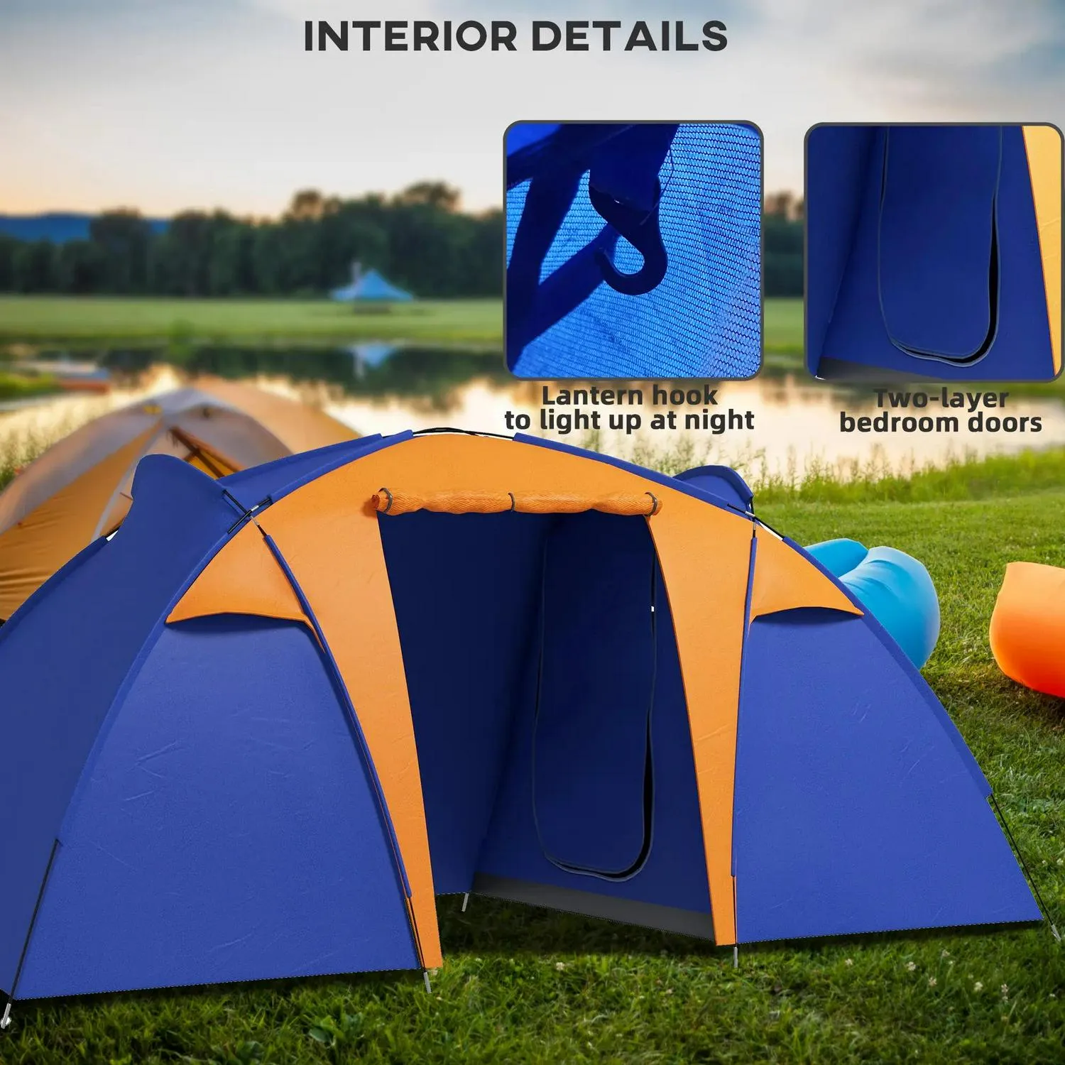Bedroom, Waterproof, Innovative Area Camping Tunnel Portable Man Best-value Tent 2 Living Porch, 4-6 With Bag 2000mm And Outsunny Large