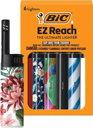 BIC EZ Reach Candle Lighter, The Ultimate Lighter with Extended Wand for Grills and Firepits (1.45-inch), Favorites Series, 6 Count Pack (Assortment of Designs May Vary)
