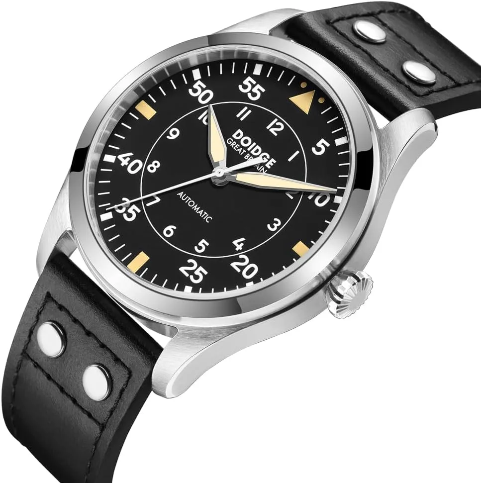 Big Pilot Watch Japan NH35 Automatic Movement Aviator Mechanical Men's Wristwatch Sapphire Glass Stainless Steel Case Genuine Leather Strap Luminous Waterproof Watches
