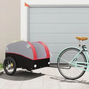 Bike Trailer for Heavy Goods Transport, Durable Iron Construction with Safety Flag, Black and Red
