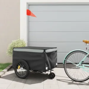 Bike Trailer for Heavy Load Transport, Sturdy Iron Construction, Includes Safety Flag, Black and Gray