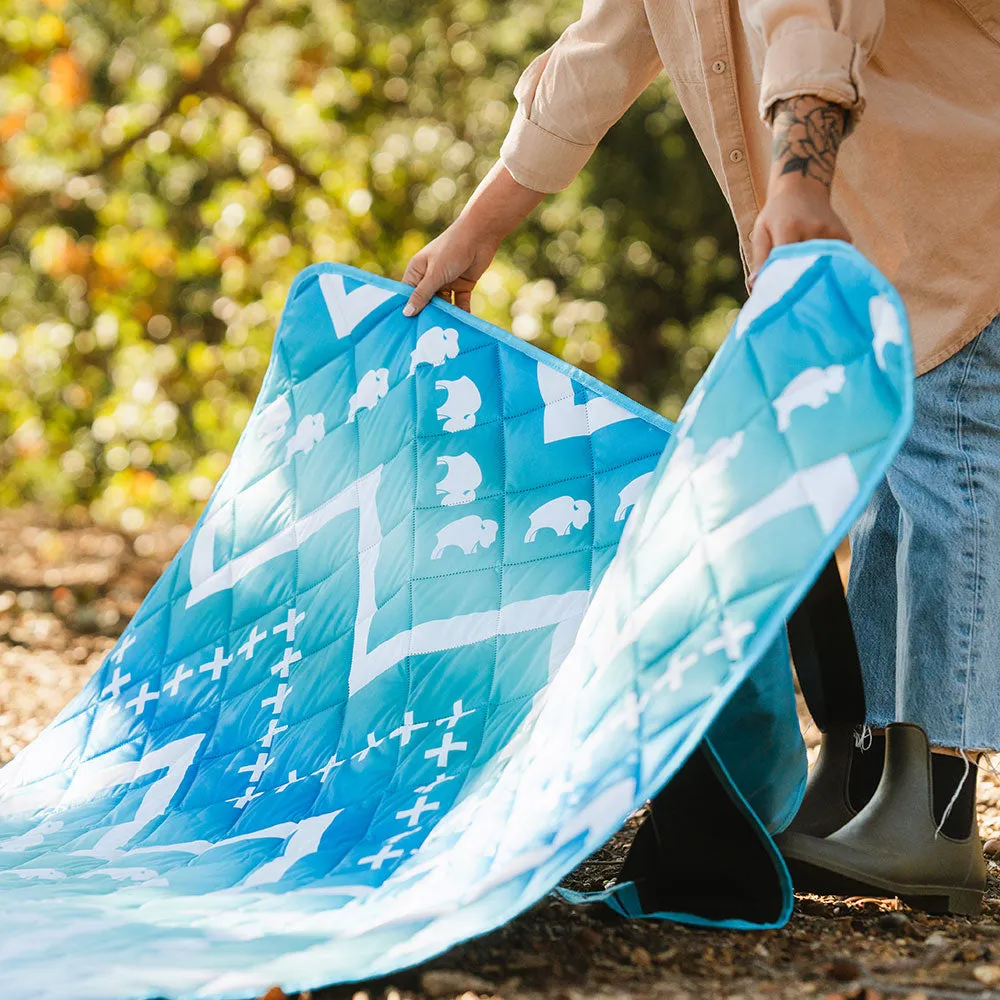 Bison Coolers Terra Large Compact Camping Blanket, Blue Chevron