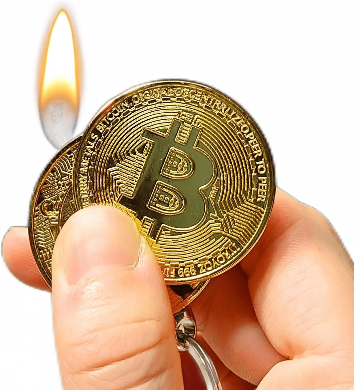 Bitcoin Shaped Butane Lighter - Refillable and Adjustable Novelty Cryptocurrency Lighter (NO Butane Included)