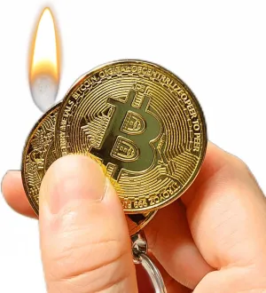 Bitcoin Shaped Butane Lighter - Refillable and Adjustable Novelty Cryptocurrency Lighter (NO Butane Included)