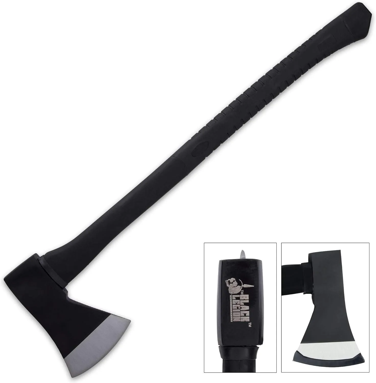 Black Legion Wood Splitting Long Axe - 28” Length | Chopping & Felling Firefighter Axe | Rubberized Long Handle | Stainless Steel Ax Head | 5” Blade Head | Easily Splits Firewood