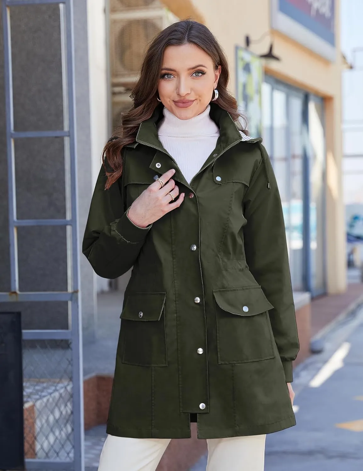 Bloggerlove Rain Jacket Women Lightweight Raincoat Waterproof Windbreaker Striped Climbing Outdoor Hooded Trench Coats S-XXL
