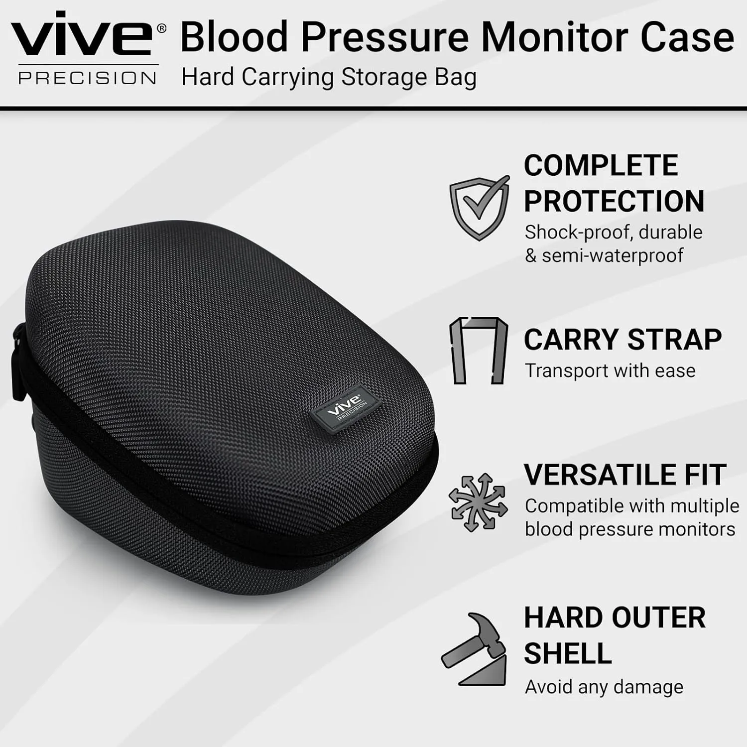 Blood Pressure Monitor Case - Hard Carrying Medical Travel Storage Bag - Universally Compatible Portable BPM Cuff, Health Accessories Pouch Replacement with Carrying Strap - Shockproof