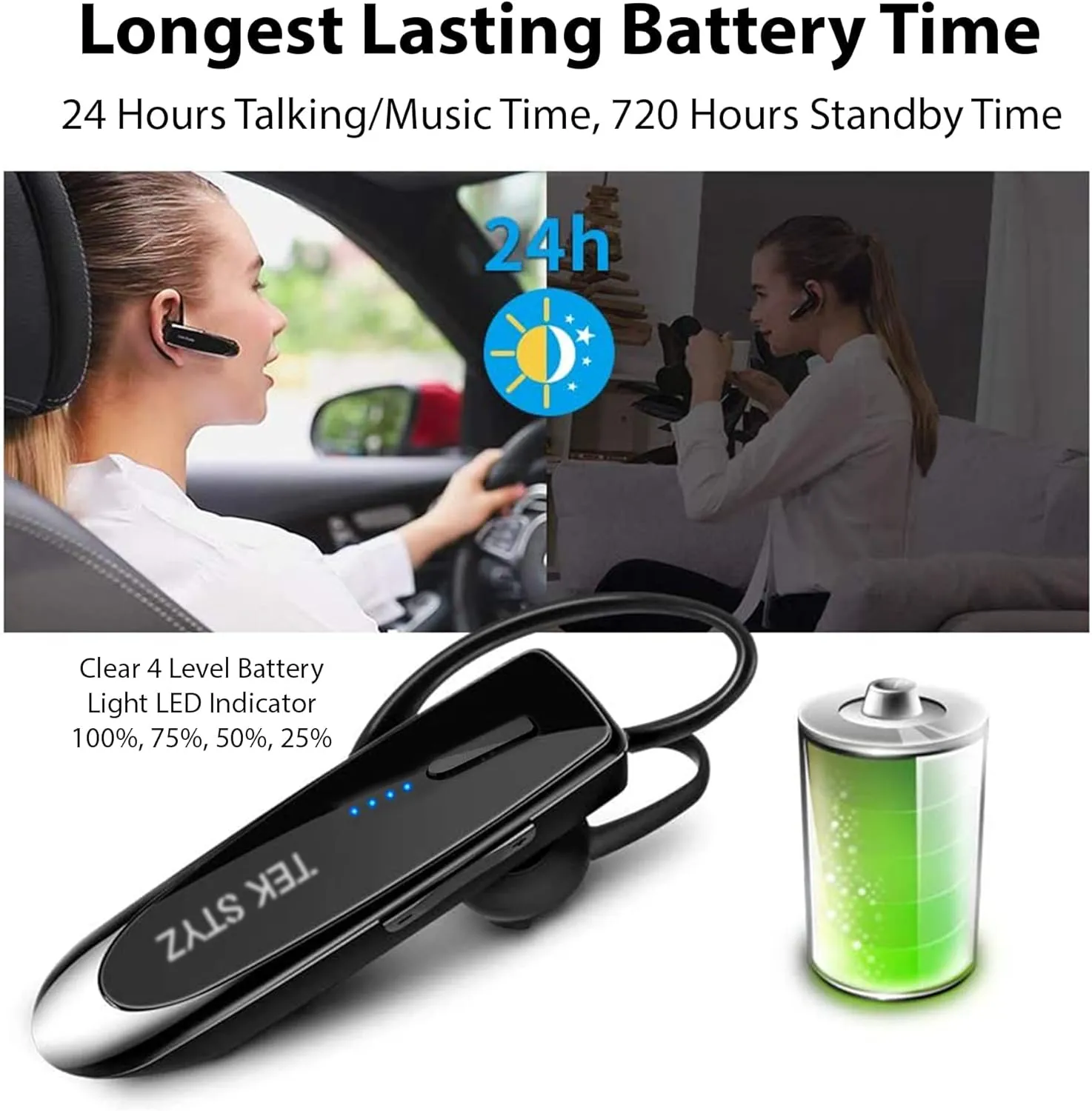 Bluetooth 5.3 Headset Compatible with Asus Transformer Book T90 Chi Wireless Earpiece, IPX5 Waterproof, Dual Microphones, Noise Reduction, 60 Days Standby   22Hrs HD Talk Time!