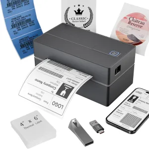 Bluetooth Thermal Shipping Label Printer: 4x6 Wireless Mini Clear Label Maker with Waterproof Tape for Small Business - Widely Used for USPS UPS Ebay Amazon Shopify Etsy