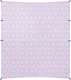 Boho Pink Blue Vintage Flowers Stable Beach Tent UPF50  Protection Water-Resistant Large Sun Shelter with Sand Shovel for Camping, Picnics, Backyard