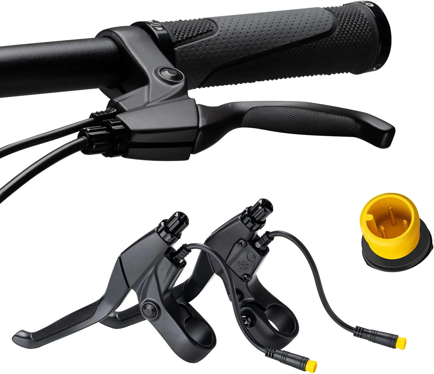 Brake Levers for Electric Bicycle, 3 Pin Male Brake Lever Handle Bar Grips for BAFANG BBS01 BBS02 BBSHD Mid Drive Motor and Hub Motor, 3.8inches Cable