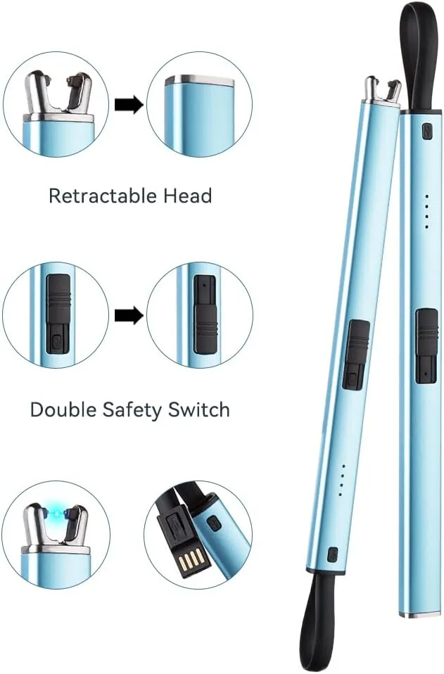 Brigii Electric Lighter, Candle Lighter, Plasma Arc Lighters Windproof & Flameless with USB Cable Integrated Double Safety Switch -Blue